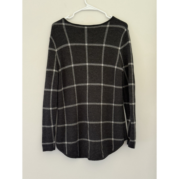 Athleta Merino Extra Fine Wool Dakota Windowpane Pullover Sweater Womens L Gray - Picture 4 of 4